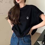 ブラック | シンプルバックロゴルーズTシャツ 春 夏 | SHEENA