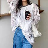 ホワイト | ルーズメッシュニットトップス 春 夏 | SHEENA 