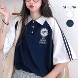 ラインスリーブポロ襟ゆったりTシャツ 春 夏 | SHEENA | 詳細画像1