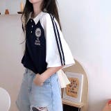 ラインスリーブポロ襟ゆったりTシャツ 春 夏 | SHEENA | 詳細画像12