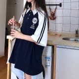 ラインスリーブポロ襟ゆったりTシャツ 春 夏 | SHEENA | 詳細画像3