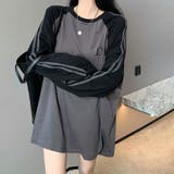 チャコールグレー | 袖ライン配色ラグランルーズロンT 秋 冬 | SHEENA 