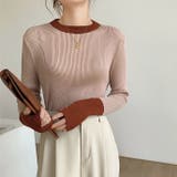 ベージュテラコッタ | サムホール付き袖配色リブニット 秋 冬 | SHEENA 