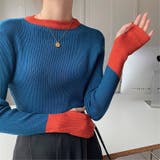 ダークブルーオレンジ | サムホール付き袖配色リブニット 秋 冬 | SHEENA 