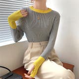 グレーイエロー | サムホール付き袖配色リブニット 秋 冬 | SHEENA 