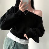 ブラック | ワイドネックショート丈トレーナー 春 秋 | SHEENA 