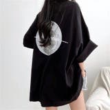 ブラック | フルムーンプリントオーバーサイズTシャツ 春 夏 | SHEENA