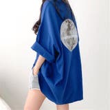 ブルー | フルムーンプリントオーバーサイズTシャツ 春 夏 | SHEENA