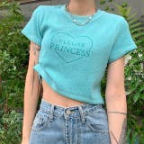 ライトブルー | ハートロゴプリント半袖ニットソーTシャツ 春 夏 | SHEENA