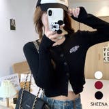 サムホール付き刺しゅうロゴニットカーディガン 秋 冬 | SHEENA | 詳細画像1