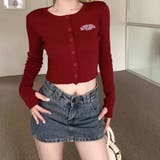 サムホール付き刺しゅうロゴニットカーディガン 秋 冬 | SHEENA | 詳細画像8