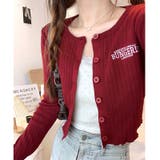 サムホール付き刺しゅうロゴニットカーディガン 秋 冬 | SHEENA | 詳細画像3