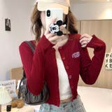 サムホール付き刺しゅうロゴニットカーディガン 秋 冬 | SHEENA | 詳細画像4