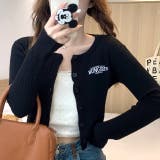 ブラック | サムホール付き刺しゅうロゴニットカーディガン 秋 冬 | SHEENA