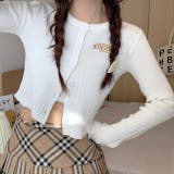 ホワイト | サムホール付き刺しゅうロゴニットカーディガン 秋 冬 | SHEENA