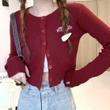 ワインレッド | サムホール付き刺しゅうロゴニットカーディガン 秋 冬 | SHEENA