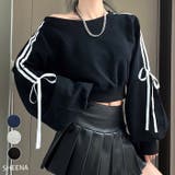 サイドリボンラインワイドネックスウェットトレーナー 秋 冬 | SHEENA | 詳細画像1