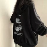 ブラック | THE MOONプリントオーバーサイズパーカー 秋 | SHEENA 