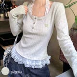 レースドッキングヘンリーネックリブトップス 春 秋 | SHEENA  | 詳細画像1 