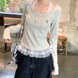 レースドッキングヘンリーネックリブトップス 春 秋 | SHEENA  | 詳細画像2 