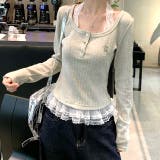 レースドッキングヘンリーネックリブトップス 春 秋 | SHEENA  | 詳細画像8 