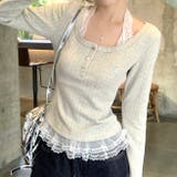 グレージュ | レースドッキングヘンリーネックリブトップス 春 秋 | SHEENA 