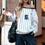 ピンストライプワンショルダーゲームシャツトレーナー 春 秋 | SHEENA  | 詳細画像2 