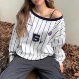 ピンストライプワンショルダーゲームシャツトレーナー 春 秋 | SHEENA  | 詳細画像3 