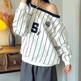 ピンストライプワンショルダーゲームシャツトレーナー 春 秋 | SHEENA  | 詳細画像8 