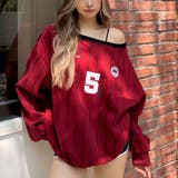 ダークレッド | ピンストライプワンショルダーゲームシャツトレーナー 春 秋 | SHEENA 