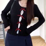 レースレイヤードリボンリブニットトップス 春 秋 | SHEENA | 詳細画像13