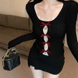 レースレイヤードリボンリブニットトップス 春 秋 | SHEENA | 詳細画像16