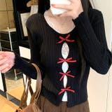 レースレイヤードリボンリブニットトップス 春 秋 | SHEENA | 詳細画像19