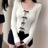 レースレイヤードリボンリブニットトップス 春 秋 | SHEENA | 詳細画像21