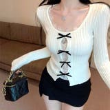 レースレイヤードリボンリブニットトップス 春 秋 | SHEENA | 詳細画像22