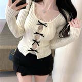 レースレイヤードリボンリブニットトップス 春 秋 | SHEENA | 詳細画像23