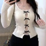 レースレイヤードリボンリブニットトップス 春 秋 | SHEENA | 詳細画像26