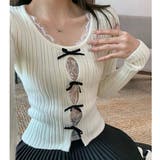 レースレイヤードリボンリブニットトップス 春 秋 | SHEENA | 詳細画像27