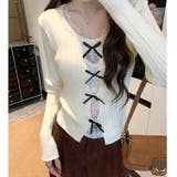 レースレイヤードリボンリブニットトップス 春 秋 | SHEENA | 詳細画像29