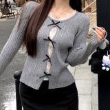 レースレイヤードリボンリブニットトップス 春 秋 | SHEENA | 詳細画像3