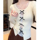 レースレイヤードリボンリブニットトップス 春 秋 | SHEENA | 詳細画像30