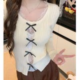 レースレイヤードリボンリブニットトップス 春 秋 | SHEENA | 詳細画像32