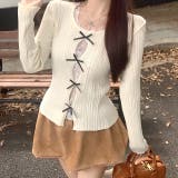 レースレイヤードリボンリブニットトップス 春 秋 | SHEENA | 詳細画像33