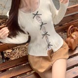 レースレイヤードリボンリブニットトップス 春 秋 | SHEENA | 詳細画像35