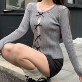 レースレイヤードリボンリブニットトップス 春 秋 | SHEENA | 詳細画像8