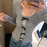 レースレイヤードリボンリブニットトップス 春 秋 | SHEENA | 詳細画像9