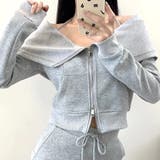 グレー | ダブルジップオフショルダースウェットトップス | SHEENA