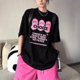 ブラック | オーバーサイズグラフィックロゴプリントTシャツ | SHEENA 