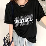 ブラック | OBSTACLEロゴプリントルーズTシャツ | SHEENA