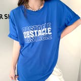 ブルー | OBSTACLEロゴプリントルーズTシャツ | SHEENA